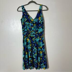Karin Stevens, Colorful Sleeveless Dress. Ruched Waist. Size 10. Excellent cond!